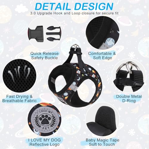 Dog Harness Medium Sized and Leash Set (Medium(Chest Girth 16" - 18") / Black Planet)