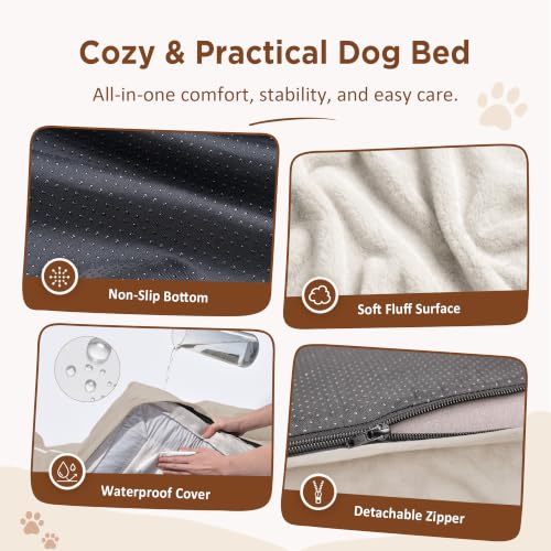 Waterproof Orthopedic Dog Beds for Extra Large Dog (48.0"L x 30.0"W x 8.5"Th / Beige)