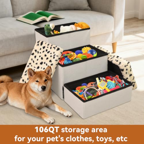 Dog Stairs with Storage (Beige Leopard Lids No Condo / 3)