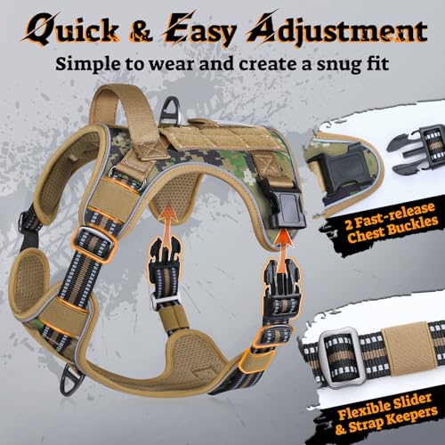 Tactical Dog Harness for Small Dogs (S(Chest:16.1"-31.5",Neck:15.4"-21.6",Back:7.1") / Brown Camo)