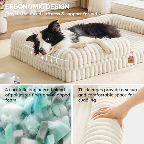 Faux Fur Orthopedic Dog Bolster Bed (Rectangular Cream / XL(41*30*7))