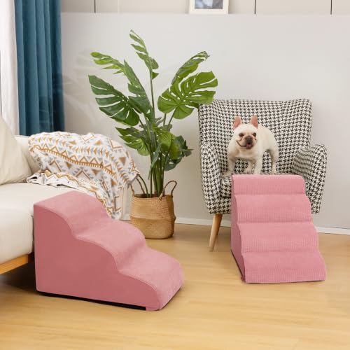 Dog Stairs for Small Dogs (Pink / Standard 3-Step 15.7"H)