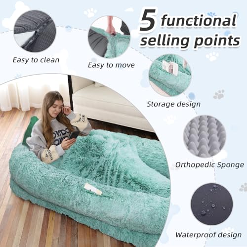 Human Dog Bed for Adult (71.0"L x 45.0"W x 12.0"Th / GreenWhite)