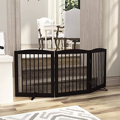 Freestanding Pet Gate for Dogs (24" Height-3 Panel / Dark Brown)