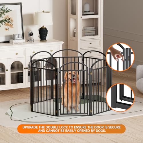 8 Panels Full Matel Freestanding Dog Gates with Door (【8 Panels with Door】192"W*36H" / Black)
