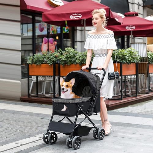 Pet Stroller with Reversible Handle for Dogs (Black)
