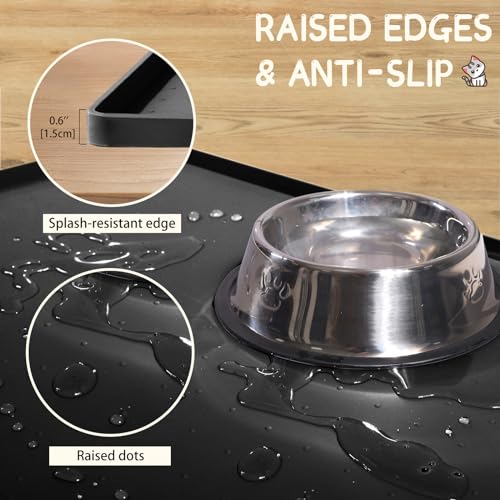 Silicone Cat & Dog Food Mat for Floors Waterproof (Black / 22''×14'')