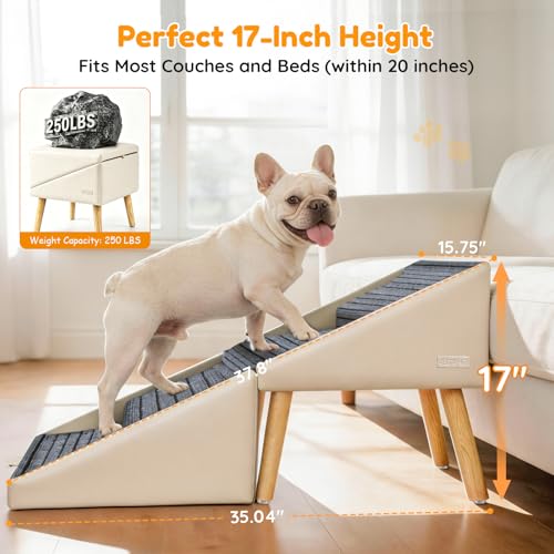 17" H Dog Stairs for Small Dogs (Beige / 17" H)