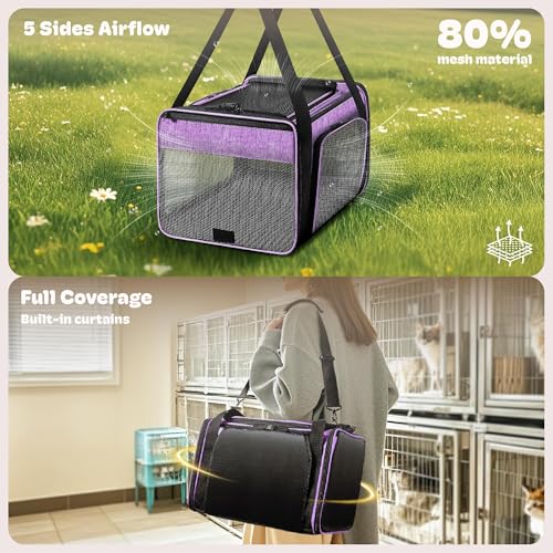 Top and 2 Sides Expandable Cat Carrier 18x11x11 TSA Airline Approved (Purple / 18.0"L x 11.0"W x 11.0"H)
