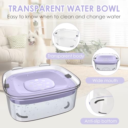 3L No Spill Dog Water Bowl with Slow Drinking Disk (Violet)