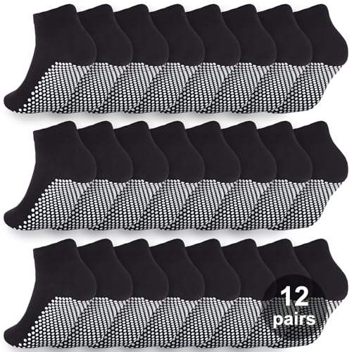 12 Pairs Grip Socks for Women & Men (5.5-9 / Dot Pattern/Black(12 Pairs))