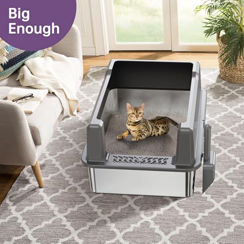 XXL Stainless Steel Litter Box with Lid for Multiple & Big Cats (Dark Gray / XXX-Large)