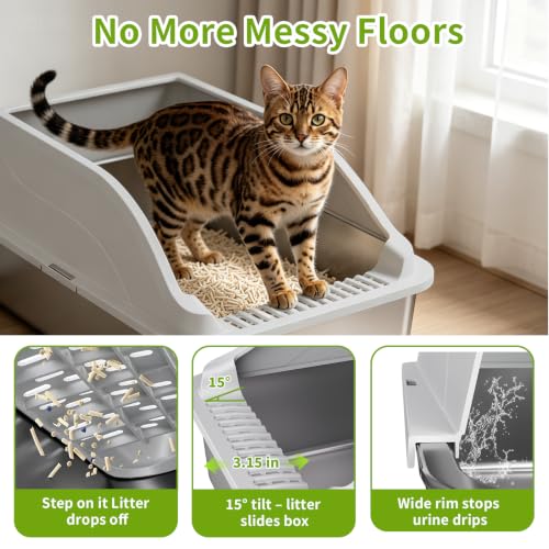 Stainless Steel Cat Litter Box (Light Grey XL)