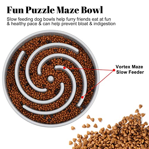 Slow Feeder Large Dog Bowls for Large Medium Dog Non Slip Maze Puzzle Bowl Pet Slower Food Feeding Dishes Interactive Bloat Stop Dog Bowl Preventing Choking Healthy Dog Bowl (Large / E-light gray)