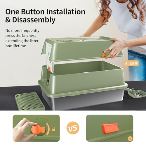 Stainless Steel Cat Litter Box with Removable Lid (Green)