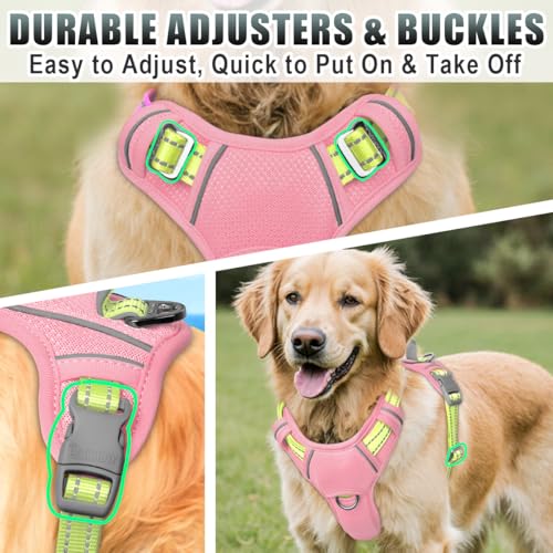 Dog Harness for Large Dogs No Pull Dog Vest ID Tag Pocket (Baby Pink & Sunlight / Large)