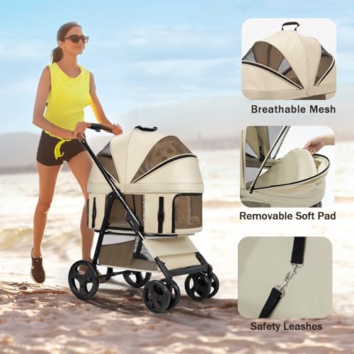 4 Wheels Pet Stroller for Small (Grey)