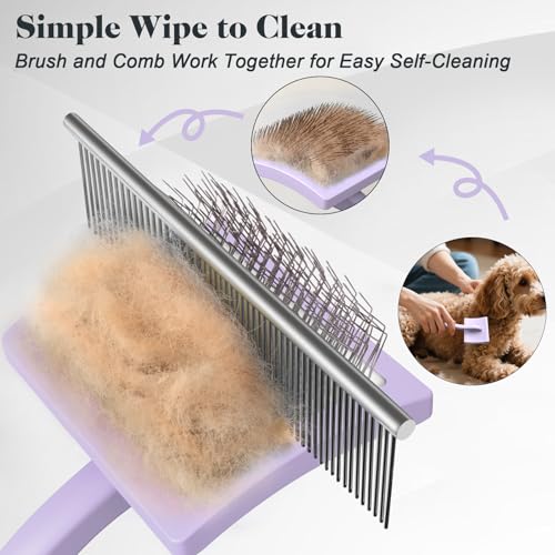 2PCS Slicker Brush for Dogs & Pet Comb (Light Purple / Large)