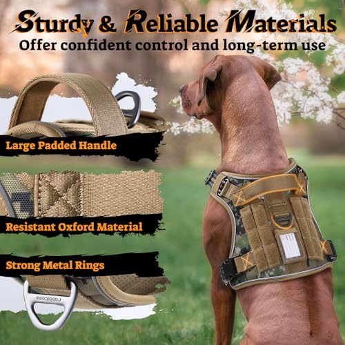 Tactical Dog Harness for Large Dogs (Xl(chest:23.6"-41.8",neck:21.7"-32.3",back:9.1") / Brown Camo)