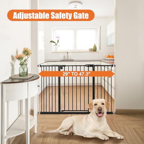 29" 47.3" Extra Wide Baby Gate for Stairs (Black / 29-47.3"Wide, 30"Tall)