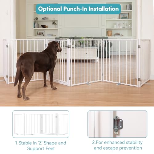 Freestanding Dog Gate with Door for Indoor & Outdoor (White / 【6 Panels with Door】156"W×30"H)