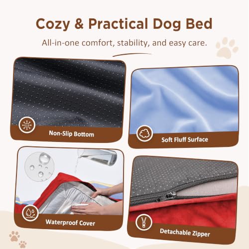 Orthopedic Dog Beds for Large Sized Dog with Bolster (36.0"L x 27.0"W x 8.0"Th / Funfetti Fiesta)