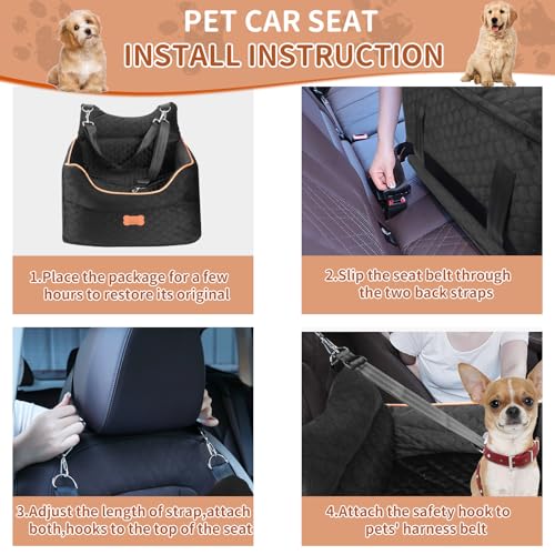 Dog Car Seat for Small Dogs Up to 25 lbs with 6 (Black)