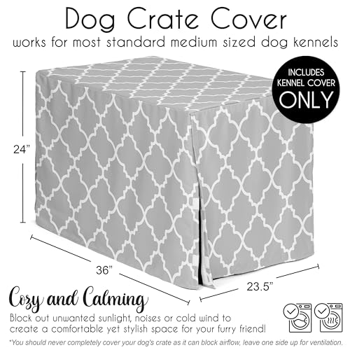 36in. Medium Dog Crate Cover (Grey and White Trellis / 36.0"L x 23.5"W x 24.0"H)