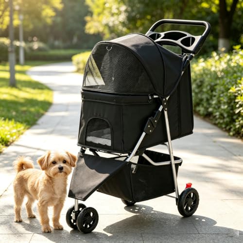 3 Wheels Pet Stroller for Dogs and Cats (Black / 29"x18"x 39")