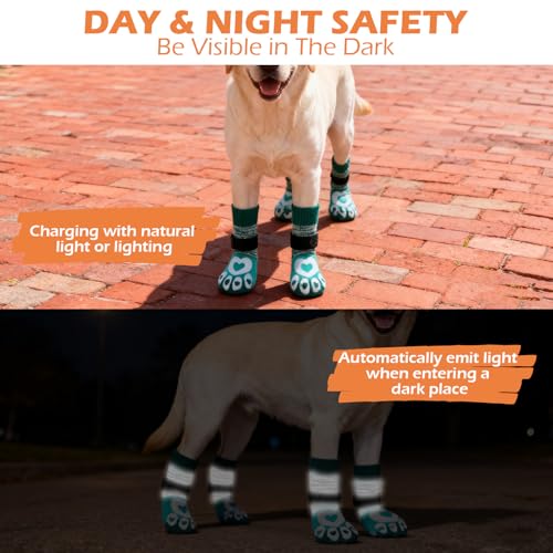 Dog Socks to Prevent Licking Paws with Grippers for Hardwood Floors Anti Slip (Green / Small)