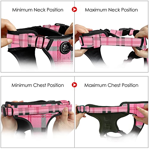 Reflective Dog Harness for Large Dogs (Checkered Pink / X-Large)