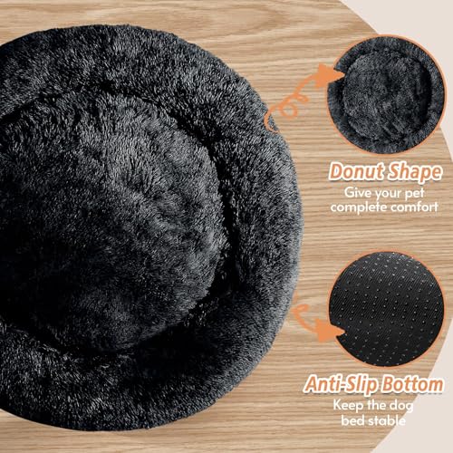 Calming Dog Bed for Small Dogs (Black / 23.0"L x 23.0"W x 8.0"Th)