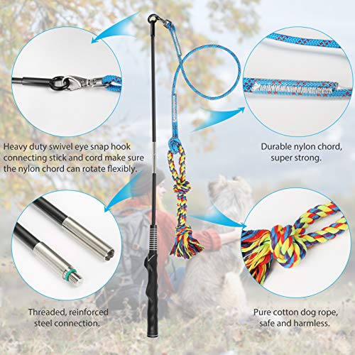 Flirt Pole for Dogs Interactive Chase Toy for Large Medium Small Puppy Dogs (blue-dog pole toy)