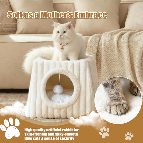 Cat Cave Bed 15.74"x15.74"x13.38" Large with Balls (Whiite / Large)