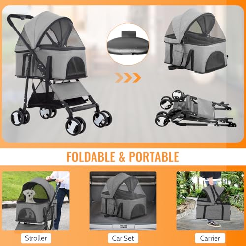 3 in 1 Multi Function Dog Jogger with Detachable Carrier (Gray / 4 Wheels)