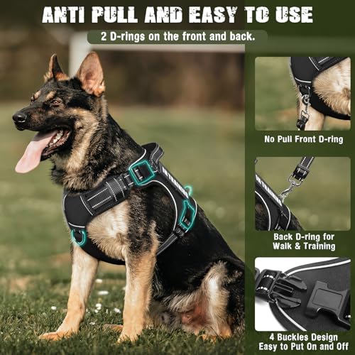 Tactical Dog Harness and Leash Set with 10 Patches for Large Dogs (X-Large / Black)