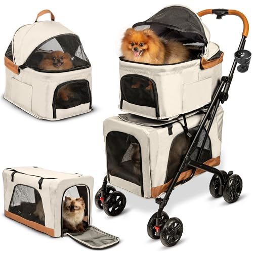 Double Pet Stroller with Detachable Carriers (Cosmic Beige)