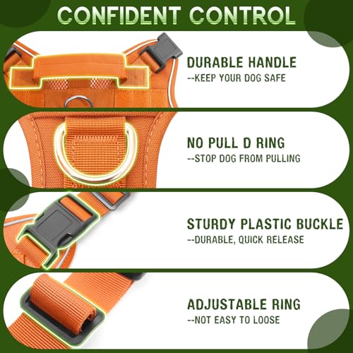 Tactical Molle Vest Mesh Dog Harness with 10 Removale Pet Patches (X-Large / Orange)