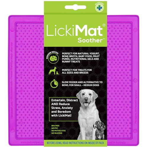 Classic Soother Slow Feeder for Dogs Lick Mat Boredom Anxiety Reducer Perfect for Food Treats Yogurt Liquid Food Peanut Butter Fun Alternative to a Slow Feed Dog Bowl (Purple)