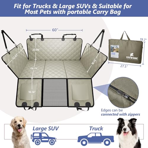 Dog Truck Seat Cover for Back Seat (XL - For Full Size Truck / Full Size SUV / Khaki)