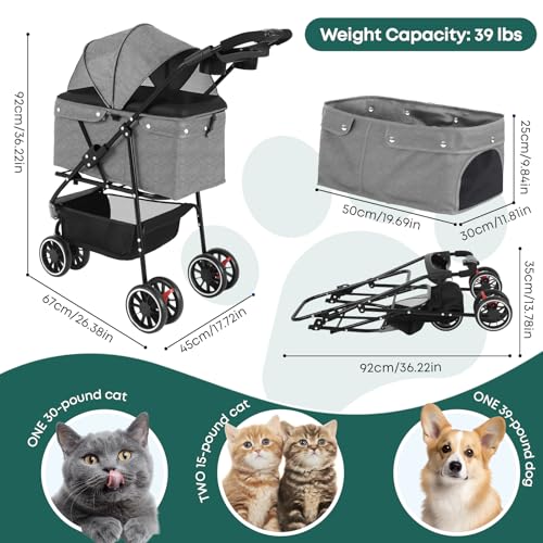 Pet Stroller Dog Stroller for Small Medium Dogs Cats (Dark Gray)