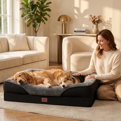 Orthopedic XL Dog Bed for Large Dog (Grey/Black / 42x30x7.5)