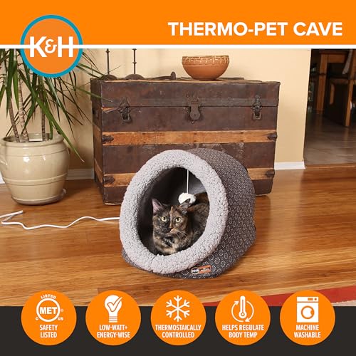 K&H Heated Cat Bed (Gray/Geo Flower / 17 X 15 X 13 Inches / Heated)