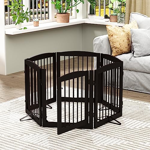 Freestanding Pet Gates with Walk Through Door (6 Panel 24" / Dark Brown)