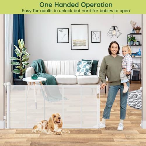 Reinforced 80 Inch Extra Wide Retractable Baby Gate with Support Rods (White / 33" Tall x 80" Wide（ With Reinforced Bar ）)