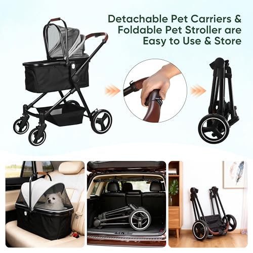 3-in-1 Foldable Pet Stroller for Dogs/Cats (Gray / Single)