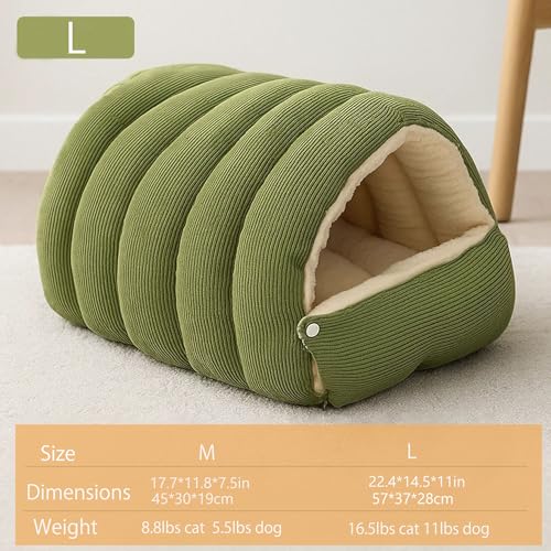 3-in-1 Enclosure Cat House Bed，Large Detachable Cat Cave Bed Warm，Cozy Cat Mat Nest Sleeping Bed Puppy House for Cats Small Dogs 22.4x14.5x11 Inches，Green (Green / Large)