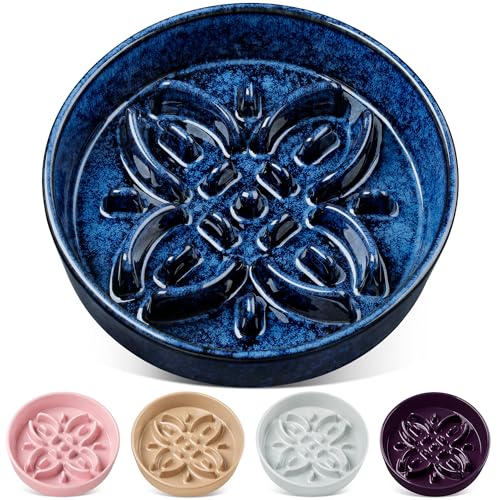 Ceramic Slow Feeder Dog Bowls (L-3 Cups / Blue)