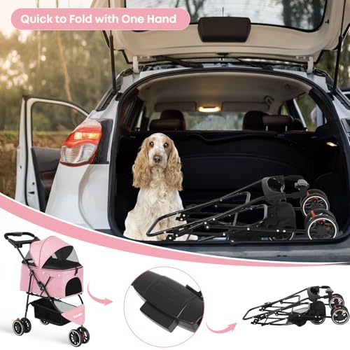 Pet Stroller Dog Stroller for Small Medium Dogs Cats (Pink)