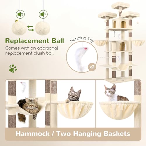 Big XXL Cat Tower for Indoor Multiple Cats (Beige / 80inch)